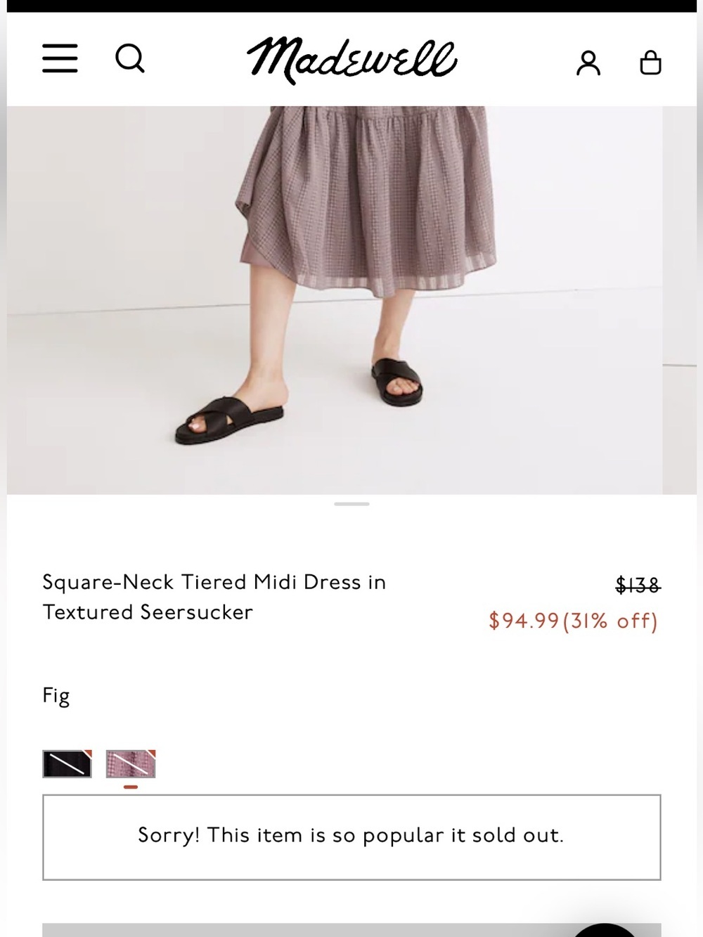 Madewell Purple Plaid Square Neck Tiered Textured Seersucker Midi Size Medium - Picture 12 of 12